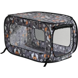 Beatrice Home Fashions Portable, Collapsible, Pop Up Kennel Travel Cat and Dog Crate, 24" L x 16.6" W x 16" H, Face of Love