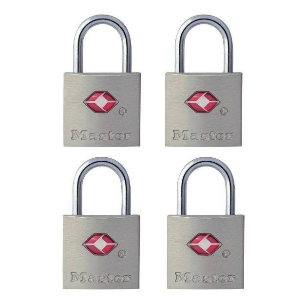 Master Lock 4pk 22mm Key Lock: Silver Pin-Tumbler Padlocks for Luggage, Automatic Locking, Steel