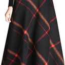 Tanming Women's Winter Warm Elastic Waist Wool Plaid A-Line Pleated Long Skirt XL