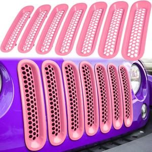 7PCS Front Grill Mesh Inserts for Jeep Wrangler JK JKU Unlimited 2007 2008 2009 2010 2011 2012 2013 2014 2015 2016 2017 2018 Grille Guard Cover Trim Clip-in Exterior Accessories (Matte Pink)