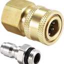 uxcell Garden Hose Brass Quick Connect Set M14x1.5 Male & M18x1.5 Female Thread Stainless Steel Fittings Water Hose Connectors Pressure Washer Adapter Quick Disconnect Kit