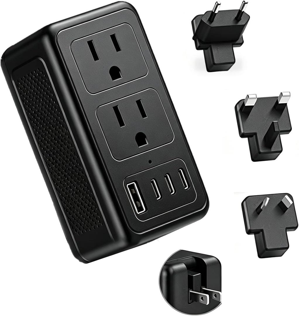 Upgrade 2000W 220V to 110V Voltage Converter US to Europe for Hair Dryer, International Universal Travel Adapter with Type C A G I, Converter for European Travel with 1 USB A & 3 Type C (Black)