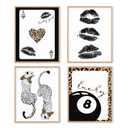 Boat Wades Black and White Leopard Wall Art Prints Set of 4, Cheetah Print Room Decor, Retro Leopard Poker Lips Lucky 8 Ball Posters Pictures Wall Decor for Girls Bedroom Apartment, 8x10 Unframed