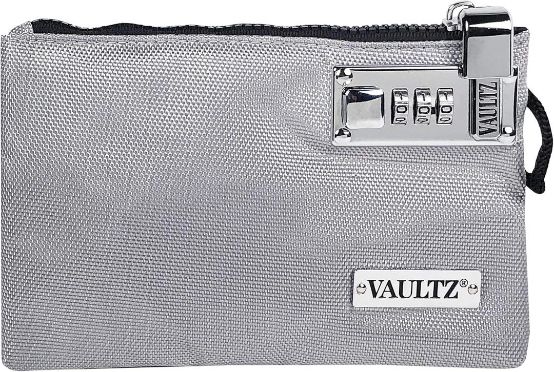 Vaultz Money Bag with Lock - 5 x 8 Inches, Men & Women's Locking Accessories Pouch for Cash, Bank Deposits, Wallet, Medicine, Phone and Credit Cards - Gray