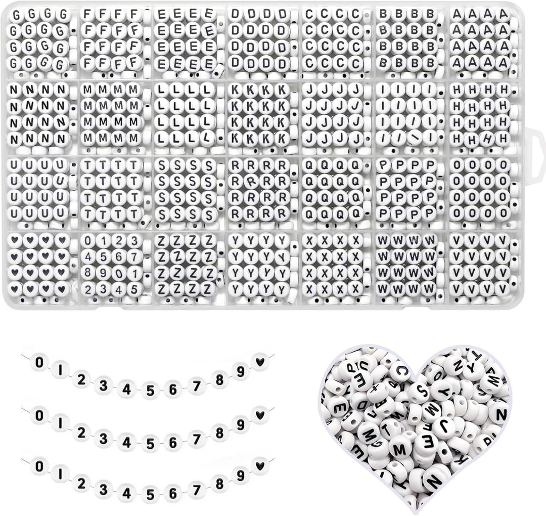 YMSDZHL Alphabet Beads A-Z 1300+Pcs Letter Beads, Acrylic 4x7mm Round Letter Beads Kits,Black Digit and Colorful Smile Beads for Bracelets Necklaces DIY Jewelry Making (Black,1300+PCS)