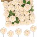 N&T NIETING Roses Artificial Flowers, 50pcs Fake Flowers Foam Roses for DIY Wedding Bridal Bouquet Baby Shower Party Cake Wall Decoration, Cream