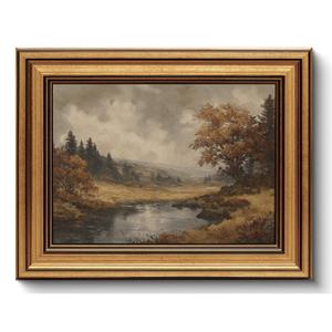 Vintage Gold Framed Wall Art Fall Forest Lake Landscape Painting Wall Decor, Size: 10"L x 8"W