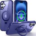 Magnetic Compatible with iPhone 16 Plus Case with Stand [Military Grade Drop Tested][Compatible with Magnet] Ring Translucent Slim Hard Back Soft Edge, Blue