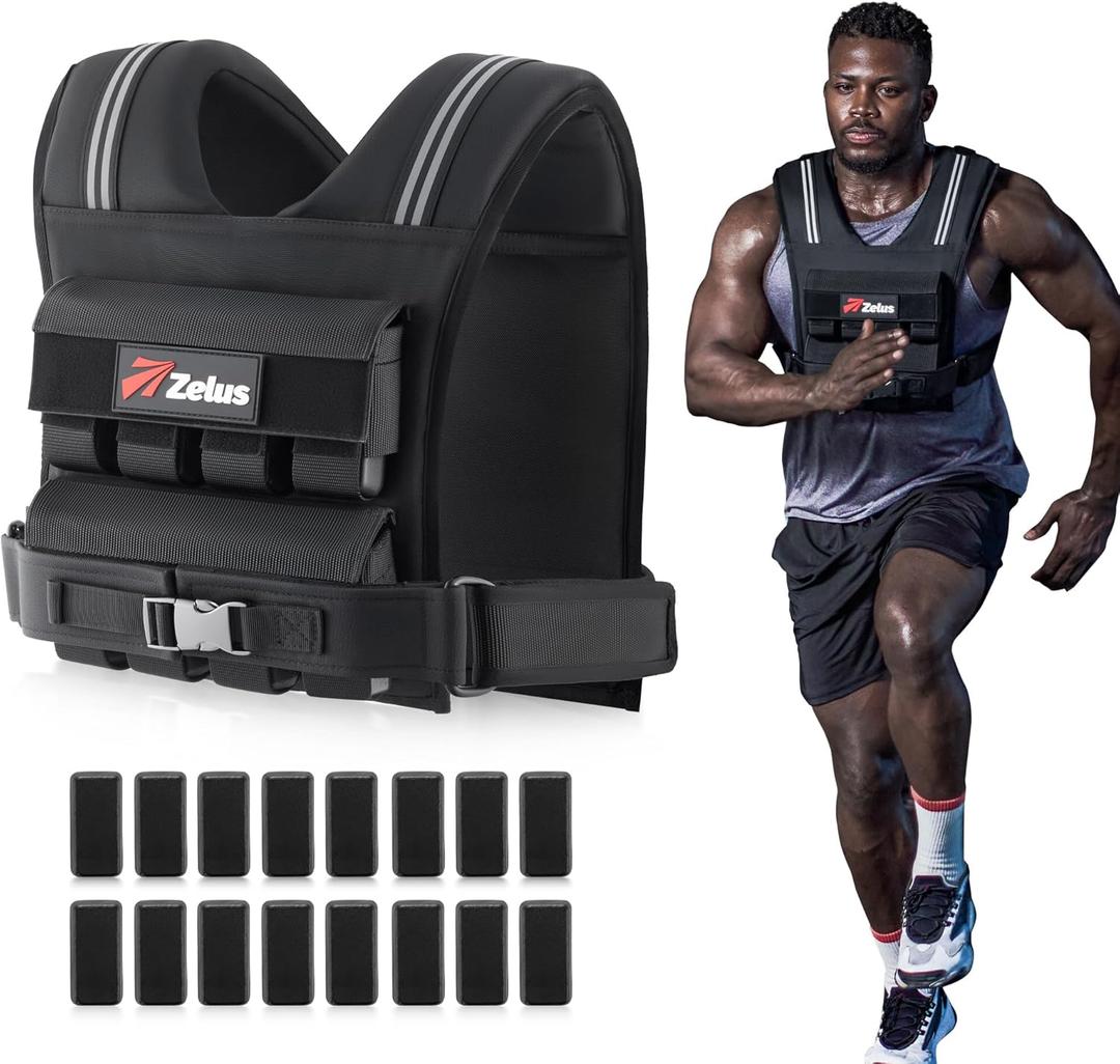 ZELUS Weighted Vest Men, 36lb. Weight Vest with Adjustable Iron Weights for Muscle Building Strength & Functional Training, Weighted Vest for Men with Reflective Strips. (Black)