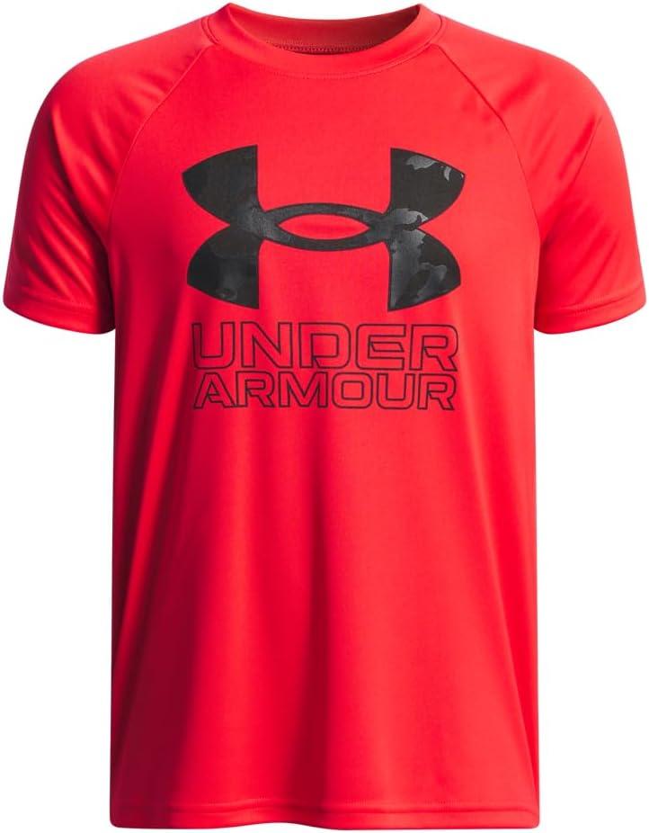 Under Armour Boys Tech Hybrid Print Short Sleeve T Shirt (X-Large, (714) Racer Red / / Serpentine)