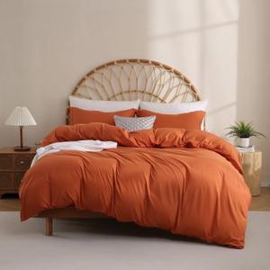 JSD Burnt Orange Duvet Cover Set King Size, 3 Piece Duvet Cover with Pillow Shams, Soft Brushed Microfiber Zipper Closure, Comforter Not Included