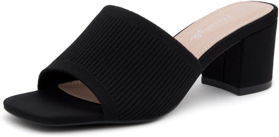 5Herstyle Women's Low Block Heels 2025 Slip-On Mules, Square Toe Comfortable Chunky Short Heeled Dress Sandals & Pumps for Wedding, Office & Everyday Wear (Black) 5