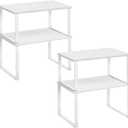 SONGMICS Cabinet Organizer Shelf, Set of 4 Kitchen Counter Shelves, Kitchen Storage, Spice Rack, Stackable, Expandable, Metal and Engineered Wood, Cloud White and Snow White UKCS027W01