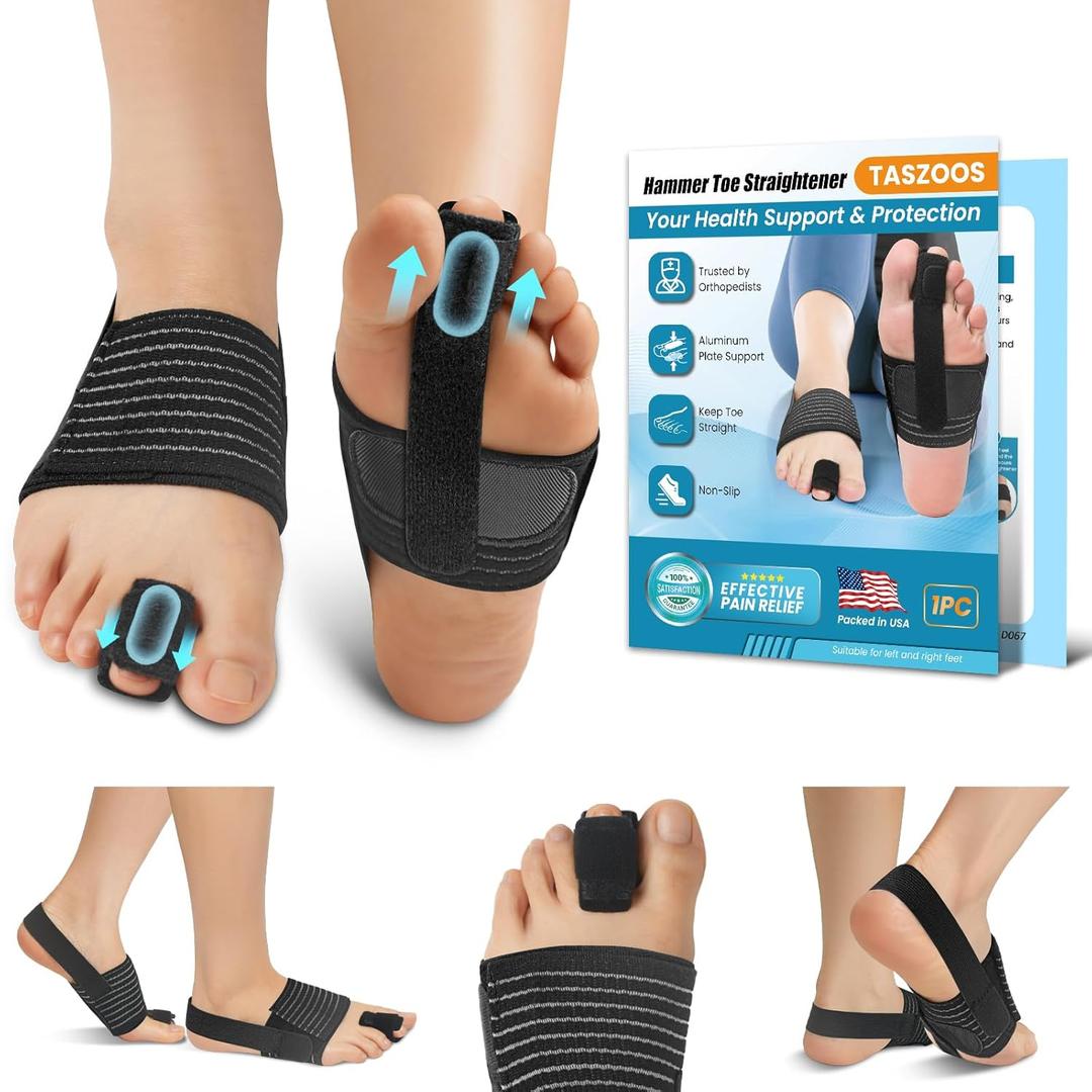 Hammer Toe Straightener - Hammer Toe Corrector for Women & Men - Non-Slip Toe Splint Relief for Hammer, Curled, Crooked, Broken Support (1 Compression Foot Wrap & 1 Strap) (Medium)