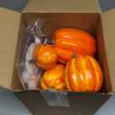 12 Pcs Artificial Pumpkins Fall Decor with 150 Pcs Dried Flower Butterfly Stickers & 1 Handy Tweezer DIY Craft Pumpkin for Thanksgiving Table Centerpiece Mantel Shelf (Orange White Green)