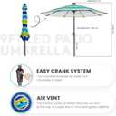 JEAREY 9FT Outdoor Patio Umbrella with Solar Lights, LED Lighted Pool Umbrella with Tilt and Crank, Outdoor Table Umbrellas for Deck, Yard & Market (Blue Green Striped)