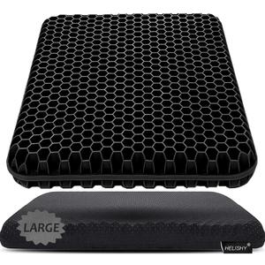 Gel Seat Cushion, Large Gel Cushion Breathable Honeycomb Chair Pads Gel Cushion with Non-Slip Cover for Home Office Chair Car Seat Wheelchair Absorbs Body Pressure Points, As Seen on TV (Black) (Large: 17 x 17 x 1.7 inch)