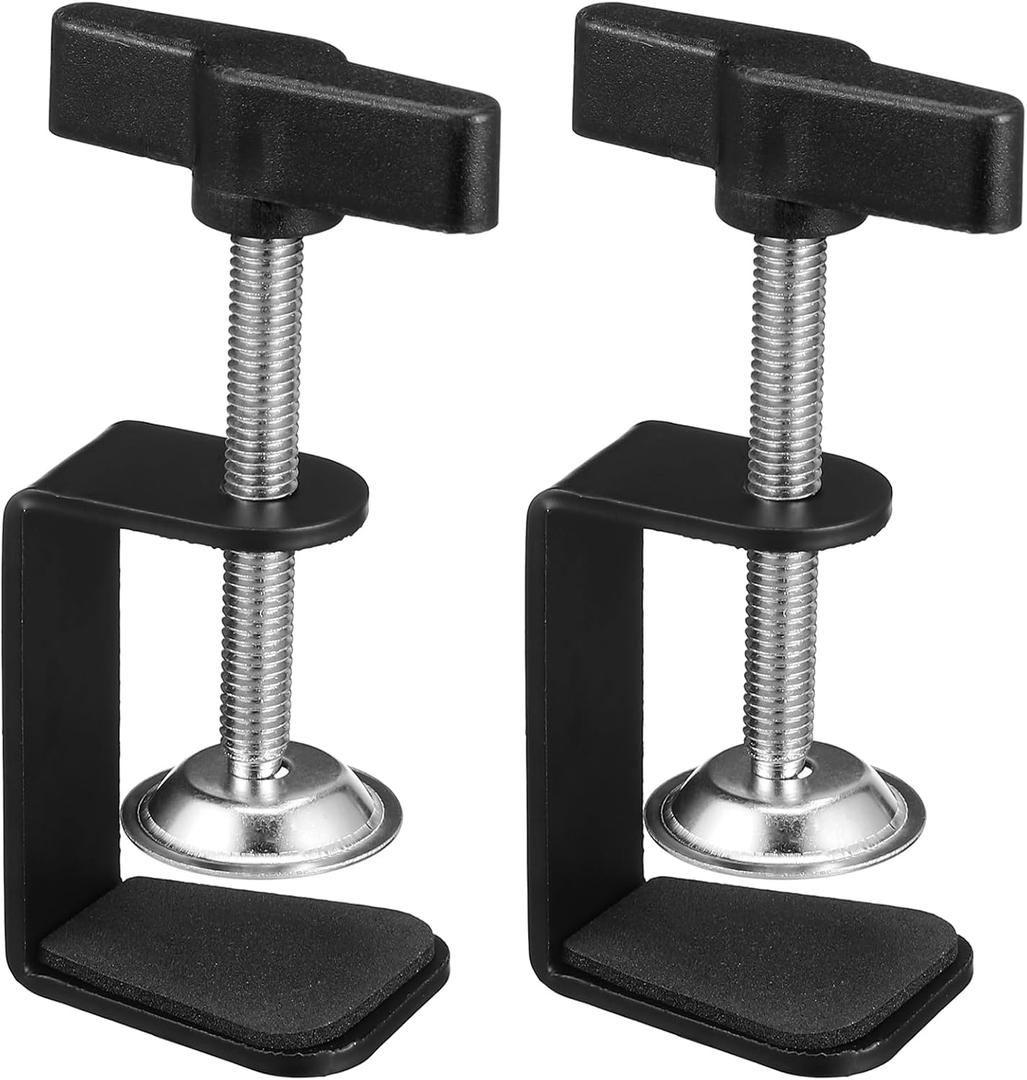 TEHAUX 2pcs Aluminum C Clamp, Black Heavy Duty C-Clamp Base Stand Mounting Accessory Adjustable Work Surface Mounting Screw Clamps Bracket for Tables Desk Woodworking - 9X5.5X3.5cm/3.54X2.16X1.37inch
