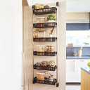 HomeBuddy Pantry Door Organizer - 6 Basket Over The Door Organizer, Sturdy Back of Door Storage Organizer with 3 Sets of Padded Hooks - Door Shelf for Kitchen, Bathroom, Wardrobe, Black