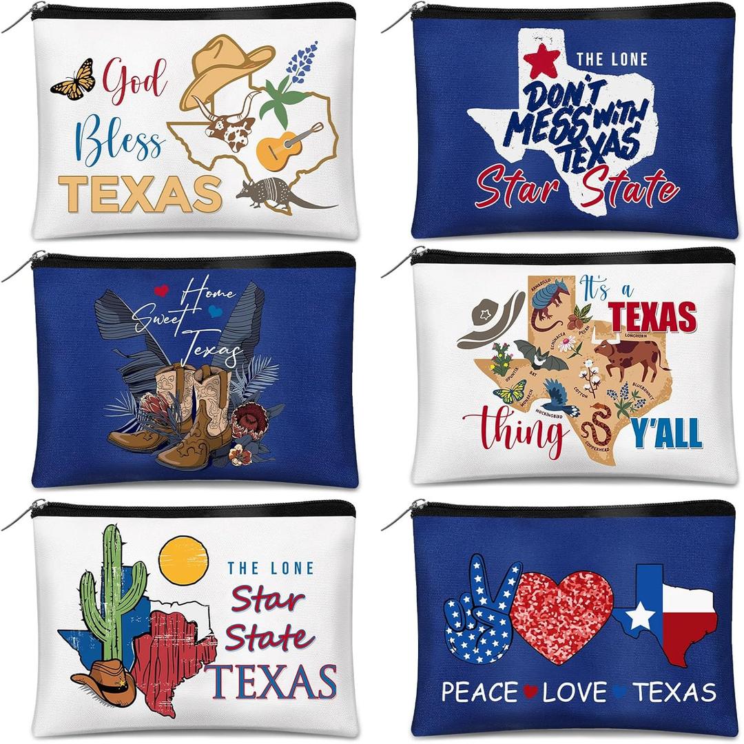 Reginary 6 Pcs Texas Cosmetic Bag Souvenir Gifts California Makeup Bag Florida Souvenir Gifts Zipper Pouch for Women Traveler Party Favors