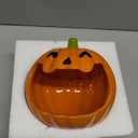 JarThenaAMCS Halloween Candy Dish Holder Pumpkin Ceramic Dish Orange Black Jack-O-Lantern Candle Holder for Trick or Treat Halloween Tired Tray Decor