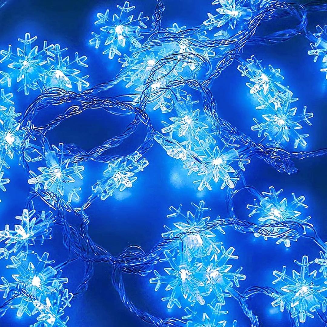 DomeStar Christmas Snowflake String Lights,9.8Ft 20 LED Battery Powered Christmas Fairy Lights Hanging Decor for Xmas Tree Party Wedding New Year Bedroom Patio Wall Indoor Outdoor Decorations Blue