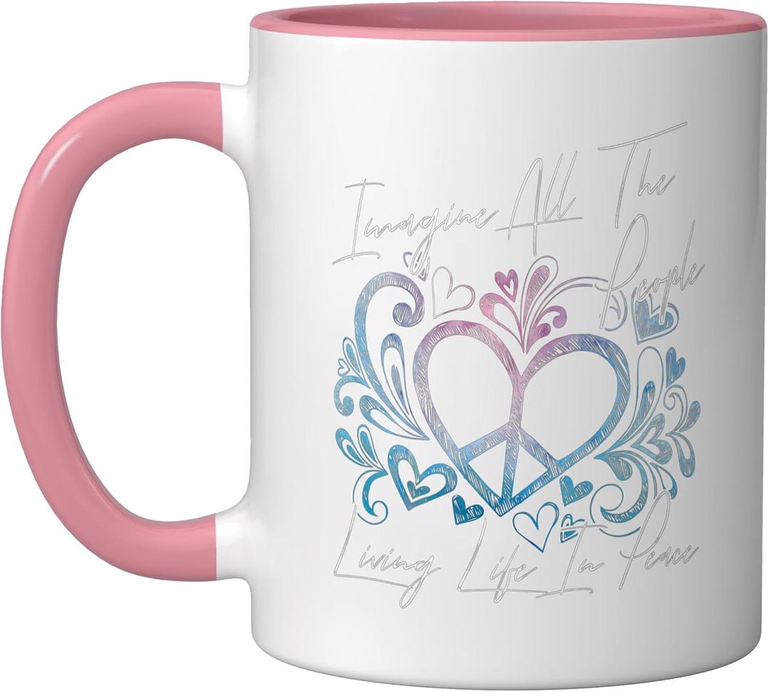 Imagine All the People Ceramic Mug, Pink/White (11 Ounces)