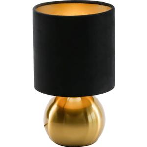 KUNJOULAM Small Bedside Lamp, Mid Century Lamp with Brass Base, Nightstand Table Lamp for Bedroom, Living Room, Bookshelf, Modern Accent Mini Table Lights Black Plastic Fabric Shade