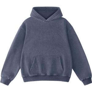 FAIABLE Mens Hoodies Oversized Unisex Acid Wash Hoodie Heavyweight Fleece Vintage Cotton Sweatshirt Men Women Streetwear (Medium, Indigo Blue)