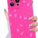 TEAUGHT Compatible with iPhone 16 Pro Max Case Cute Pattern Leopard Print Cheetah Camera Protection Cover, Cheetah Pattern Phone Case Silicone for Girls Women -Hot Pink