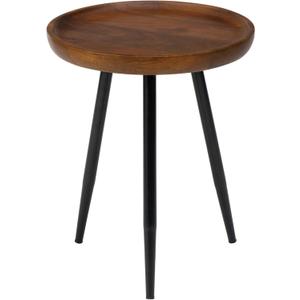 MH London Lydia Round Small End Table & Side Table Solid Wood, Walnut top with Black Metal Legs, Nightstand, 15.75"x15.75"x18"