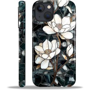 Magnetic Case for iPhone 13 iPhone 14,Compatible with Magsafe,PC Hard Shell & Silicone Inner Bumper,Shockproof Full-Body Cover Case - Stained Glass Unique Magnolia