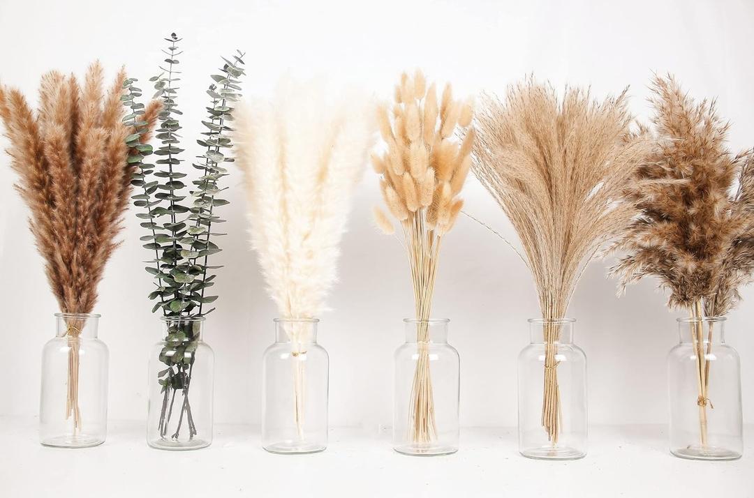 110 PCS of Boho Pampas Grass Decor, Naturally Dried Pompas, Bunny Tails Dried Flowers, and dried eucalyptus. Perfect for Weddings, Boho Party Decorations, and Table Decor. (110PCS 14-17inch Mixed)