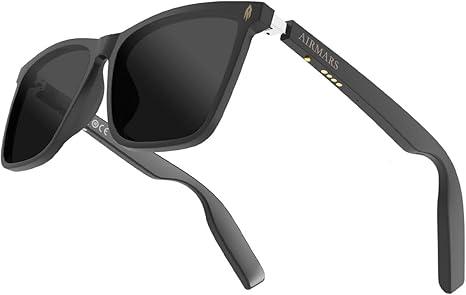 AIRMARS Smart Glasses with Voice Assistant, Builtin Speaker and Microphone, Photochromic Blue Light Filtering Lenses, UV Protection Polarized Bluetooth Sunglasses for Men and Women (Black)