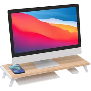 loukin Monitor Stand Riser for Desk, 22.4" x 8.3" Larger Computer Stand for Laptop, PC, Printer, Sturdy Desktop Computer Shelf with Non-Skid Rubber, Home Office, Natural Wood