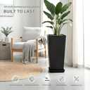 24" Set of 2 Tall Black Planters for Outdoor Plants, Large Flower Pots Planters with Drainage Holes & Tray, Modern Indoor Tapered Planter for Front Porch
