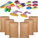 40 Pieces Outdoor Carnival Game Set Includes 6 Potato Sack Race Bags, 6 Egg and Spoon Race Game, 6 Legged Race Bands Egg Hunt Family Gathering Party Favor, 6 Whistles and 10 Medals for The Game