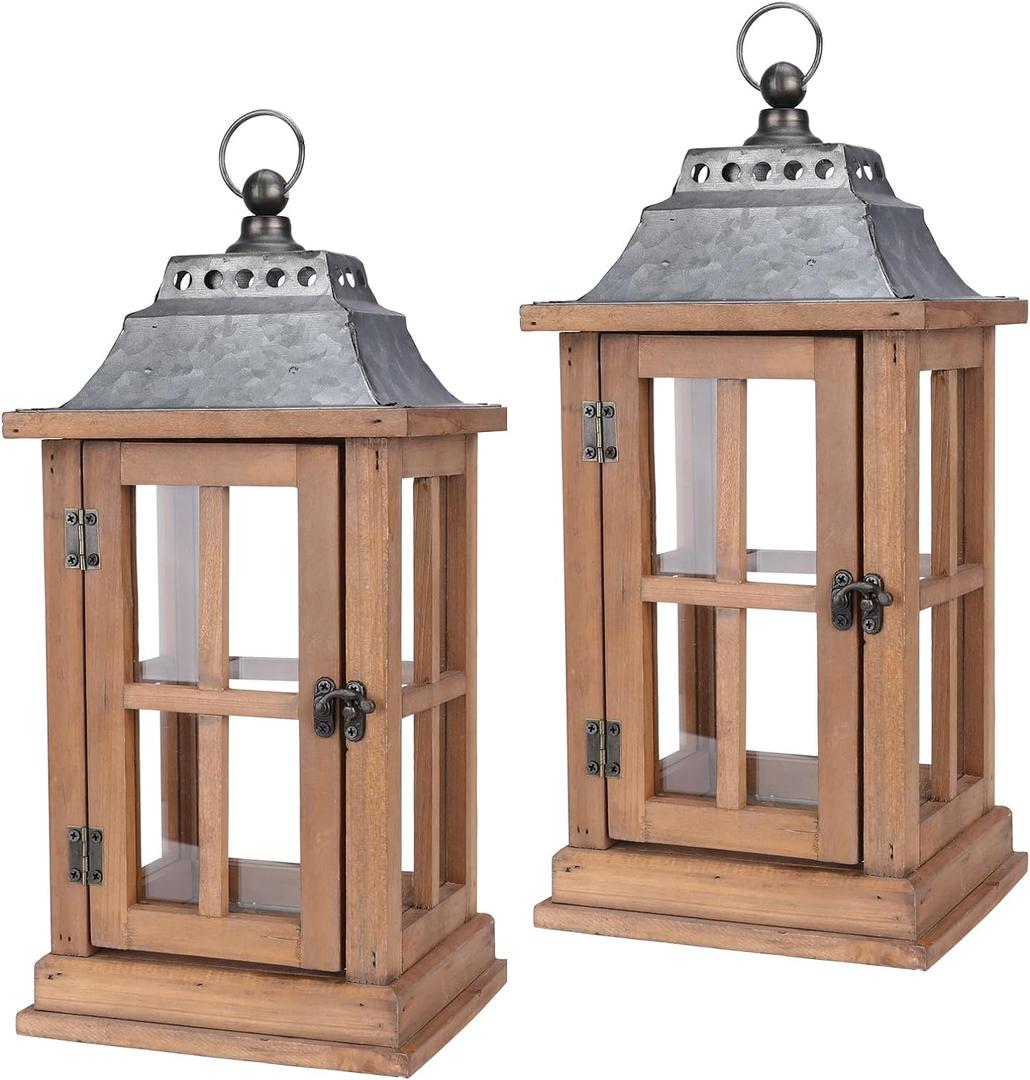 Bdor Lantern Decorative (Set of 2) - 15in IP65 Waterproof Vintage Style Candle Lantern, Decorative Lanterns for Home Decor, Indoor Outdoor, Front Porch, Garden, Farmhouse Weddings Style (No Candles) (Brown) Bdor Lantern Decorative (Set of 2) - 15in IP65 Waterproof Vintage Style Candle Lantern, Decorative Lanterns for Home Decor, Indoor Outdoor, Front Porch, Garden, Farmhouse Weddings Style (No Candles) (Brown)