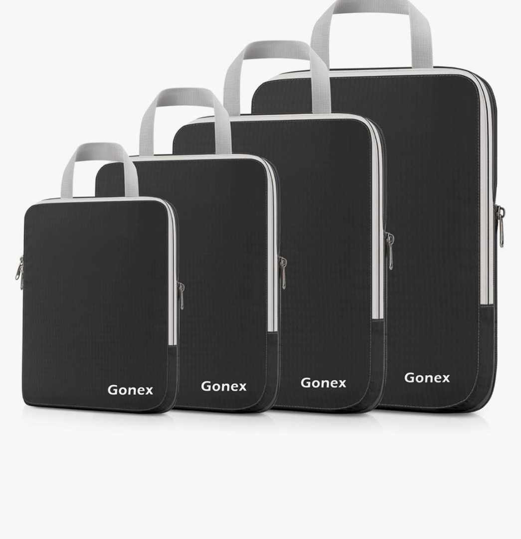 Gonex Compression Packing Cubes, 4pcs Expandable Storage Travel Luggage Bags Organizers