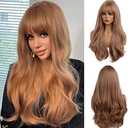 Esmee 24 Inches Strawberry Blonde Long Wavy Wig with Bangs for Women Natural Synthetic Hair Heat Resistant Wigs for Daily Party Cosplay Wear