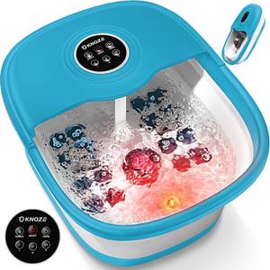 KNQZE Collapsible Foot Spa with Heat, Remote Control, Temperature Control, Bubbles, Pumice Stone, Red Light, Timer, 16 Massage Roller Pedicure Foot Bath Tub Foot Soaker for Relaxation & Stress Relief