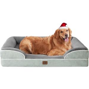 EHEYCIGA Orthopedic Dog Beds for Extra Large Dogs, Waterproof Memory Foam XL Dog Bed with Sides, Non-Slip Bottom and Egg-Crate Foam Big Pet Couch Bed with Washable Removable Cover, Greyish Green (44.0"L x 32.0"W x 6.5"Th)