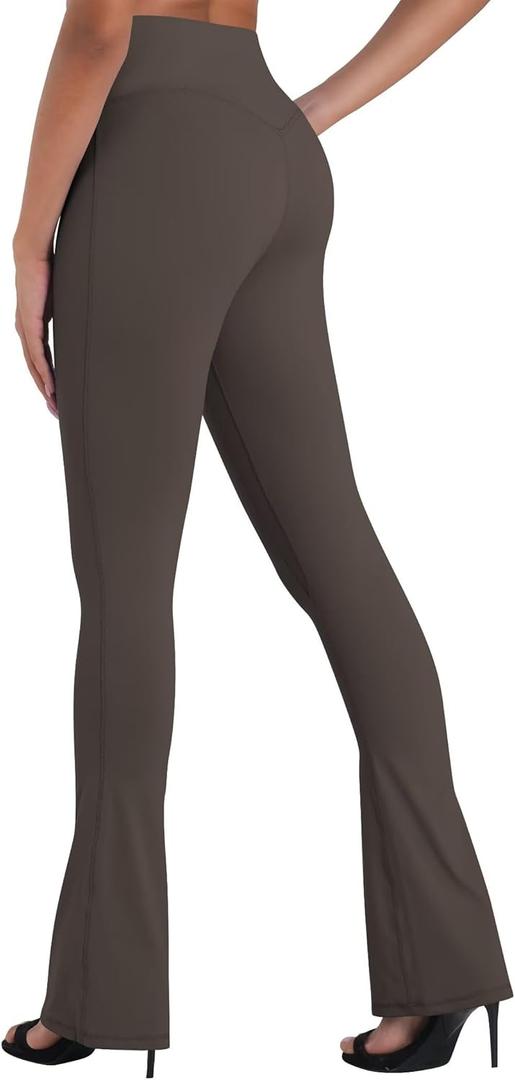 Sunzel Mini Flare Leggings for Women V Crossover Mid Rise Workout Flared Yoga Pants with Tummy Control and Wide Leg (Medium, Seal Brown)