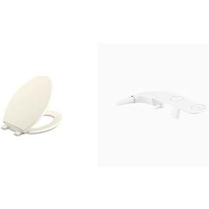 KOHLER 20110-96 Brevia Elongated Toilet Seat with Grip-Tight Bumpers, Quiet-Close Seat, Quick-Attach Hardware, Biscuit & Purewash Toilet Seat Attachment for Bidet functionality, 22860-0, White
