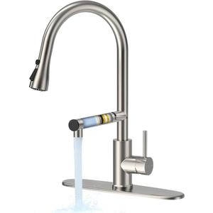 FEELSO Kitchen Faucets, Upgraded Filter Water Kitchen Faucet with Pull Down Sprayer, Brushed Nickel Stainless Steel High Arc 1 Or 3 Hole Kitchen Sink Faucet for Remove Lead, Chlorine, Bad Taste & Odor
