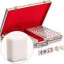 Yellow Mountain Imports Champion-Size Chinese Mahjong Set -146 Large Melamine Tiles, Dice, Wind Indicator & Aluminum Case - No Numbers or Letters - Chinese Style Gameplay Only (White)