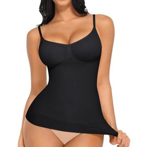 FeelinGirl Womens Tank Top Shapewear Tummy Control Tops Slimming Cami Tank Seamless Compression V Neck Camisole (Medium, Black)