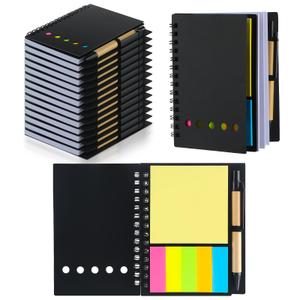 Qilery 10 Pack Lined Spiral Notebook Small Notepad and Pen Set Steno Pads Lined Notepad Black Pocket Notebook for Business Office School Supplies