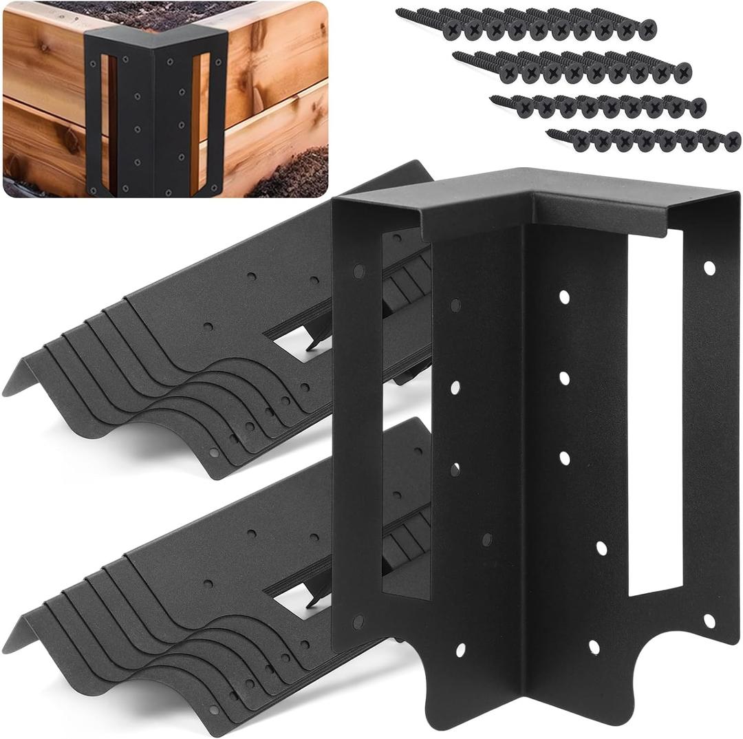 MorningRo 12 Pack Raised Garden Bed Corner Brackets with Securing Lip Fits Lumber up to 2" x 12" Metal Garden Corner Bracket for Wood Frame Bed 4.7" L x 2" W x 10.5" H