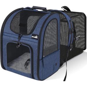 Pecute Pet Carrier Backpack, Dog Carrier Backpack, Expandable with Breathable Mesh for Small Dogs Cats Puppies, Pet Backpack Bag for Hiking Travel Camping Outdoor Hold Pets Up to 17 Lbs (Blue)